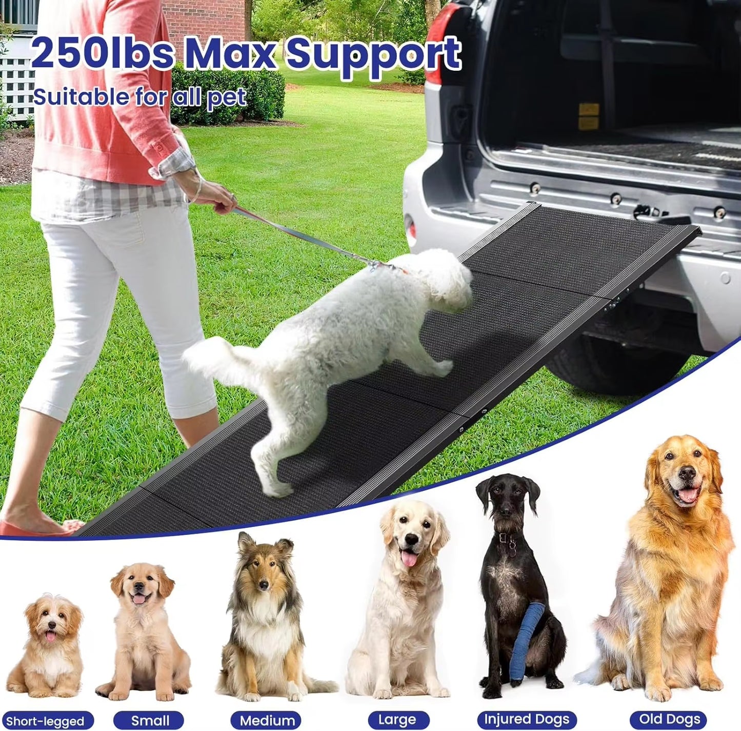 Pet Ramp for Large Dogs with Non-Slip Rug Surface Dog Ramp for Car, Extra Long Folding Dog Ramps,