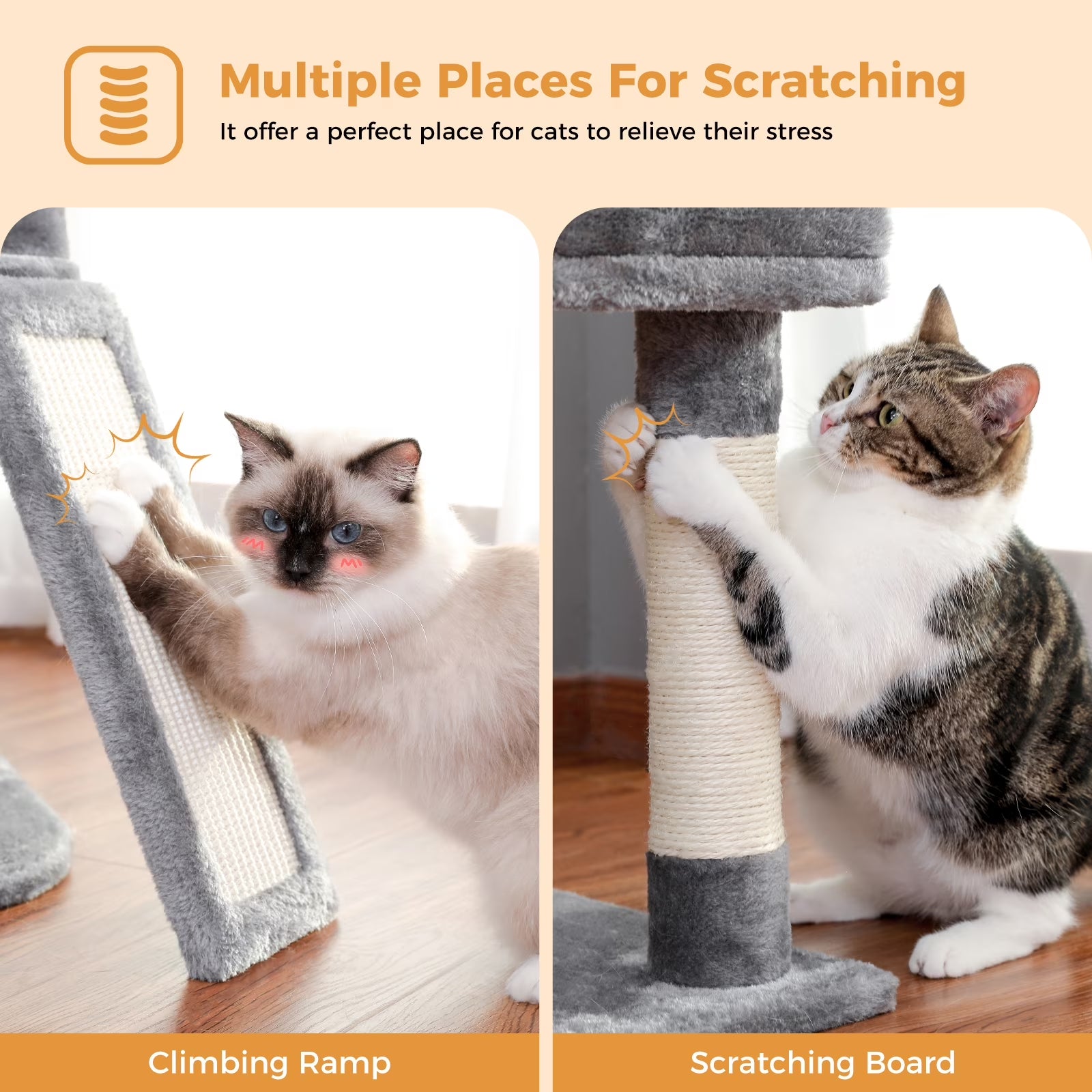 41" Cat Tree Tower for Indoor Cats, Multi-Level Cat Condo House with Cozy Plush Perches Cats Play House, Gray