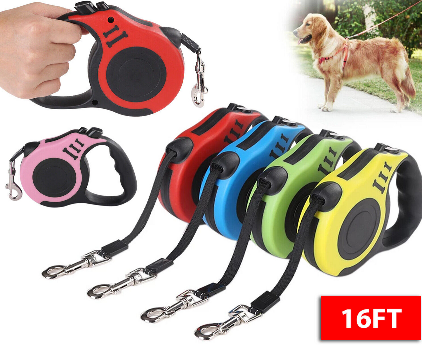 16.5FT Automatic Retractable Dog Leash Pet Collar Automatic Walking Lead Free US