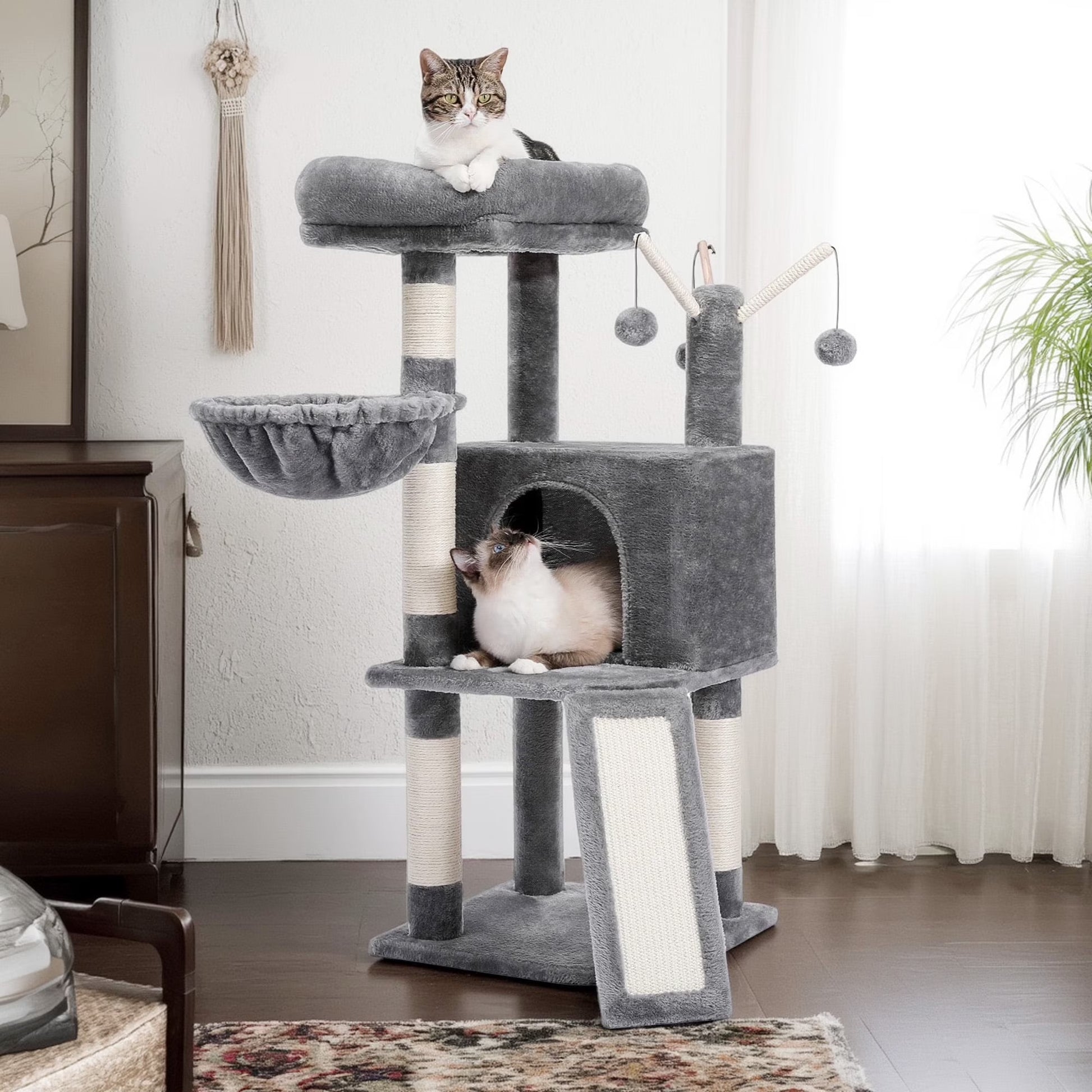 41" Cat Tree Tower for Indoor Cats, Multi-Level Cat Condo House with Cozy Plush Perches Cats Play House, Gray