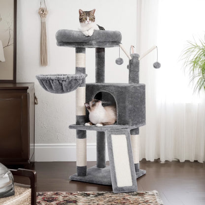 41" Cat Tree Tower for Indoor Cats, Multi-Level Cat Condo House with Cozy Plush Perches Cats Play House, Gray