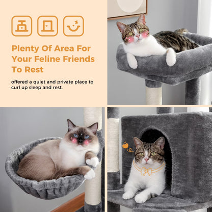 41" Cat Tree Tower for Indoor Cats, Multi-Level Cat Condo House with Cozy Plush Perches Cats Play House, Gray