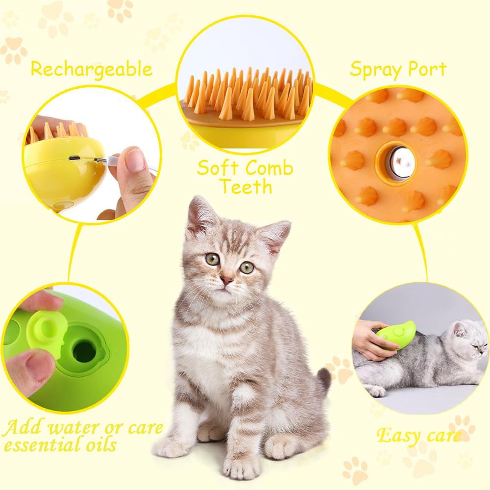 Cat Steam Brush, 3 In1 Steamy Cat Brush for Shedding, Cat Steamer Brush for Massage, Multifunctional Cat Grooming Brush, Pet Hair Removal Tool Comb for Cats and Dogs