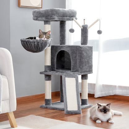 41" Cat Tree Tower for Indoor Cats, Multi-Level Cat Condo House with Cozy Plush Perches Cats Play House, Gray