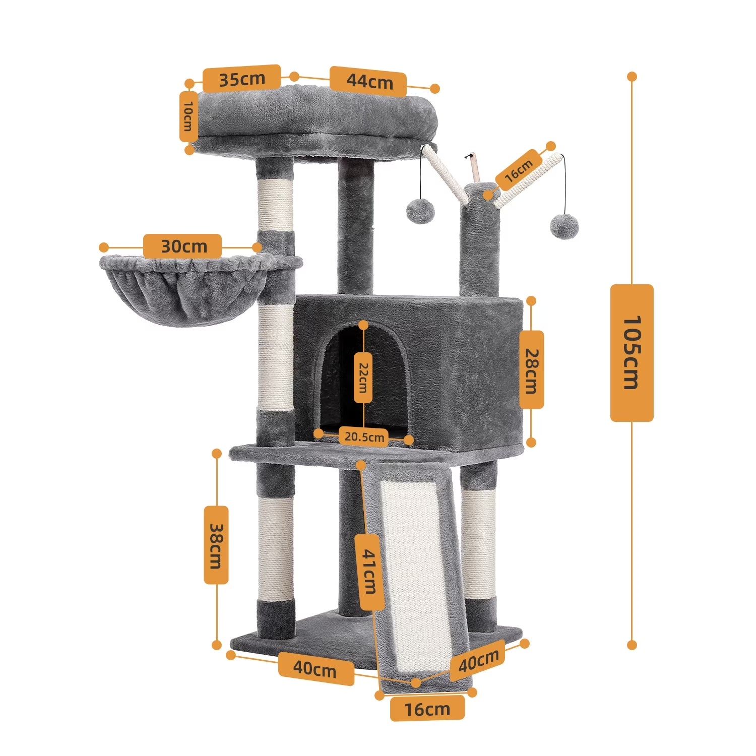 41" Cat Tree Tower for Indoor Cats, Multi-Level Cat Condo House with Cozy Plush Perches Cats Play House, Gray