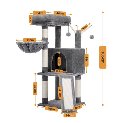 41" Cat Tree Tower for Indoor Cats, Multi-Level Cat Condo House with Cozy Plush Perches Cats Play House, Gray