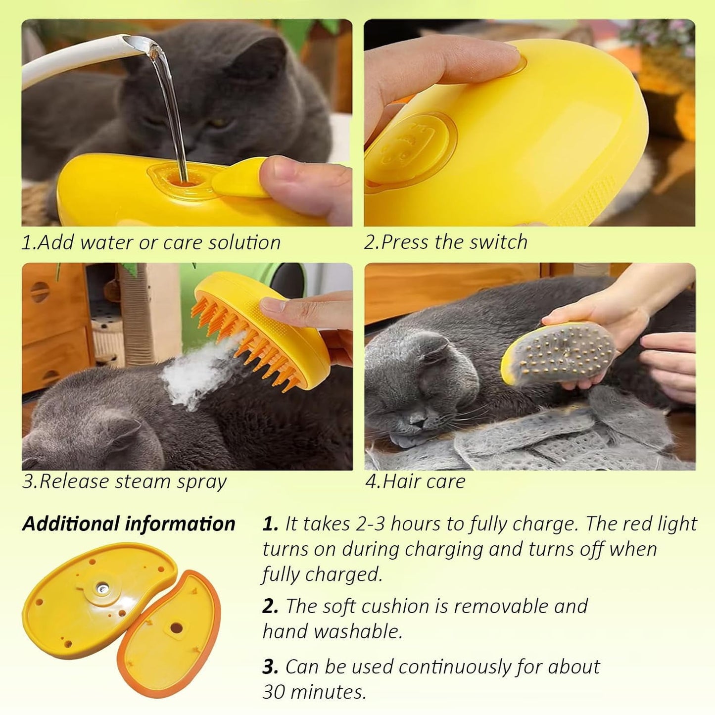 Cat Steam Brush, 3 In1 Steamy Cat Brush for Shedding, Cat Steamer Brush for Massage, Multifunctional Cat Grooming Brush, Pet Hair Removal Tool Comb for Cats and Dogs