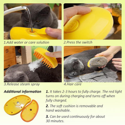 Cat Steam Brush, 3 In1 Steamy Cat Brush for Shedding, Cat Steamer Brush for Massage, Multifunctional Cat Grooming Brush, Pet Hair Removal Tool Comb for Cats and Dogs